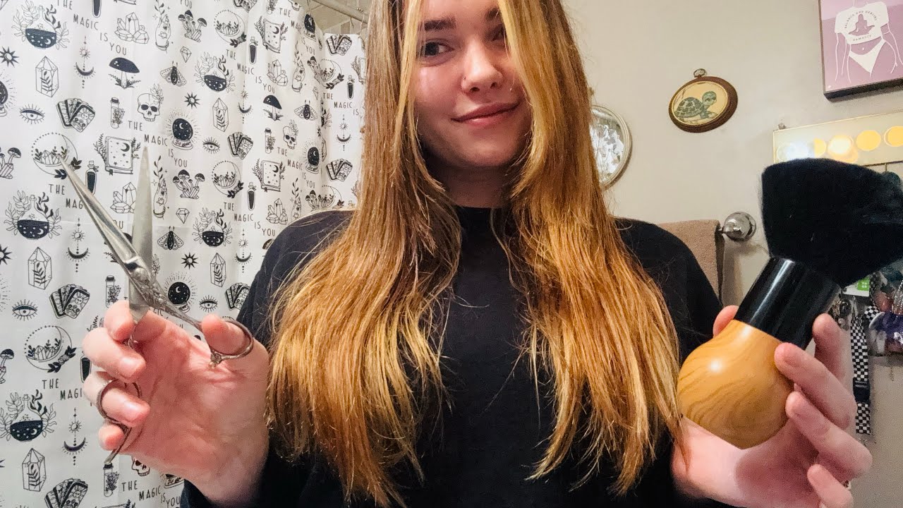 Cutting off my dead ends ASMR Self Haircut + Cape Sounds