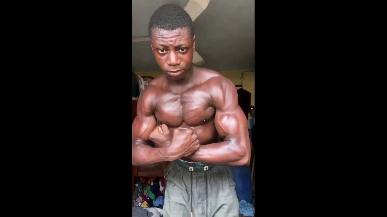Teen bodybuilder flexing huge shredded oiled up muscle / read description