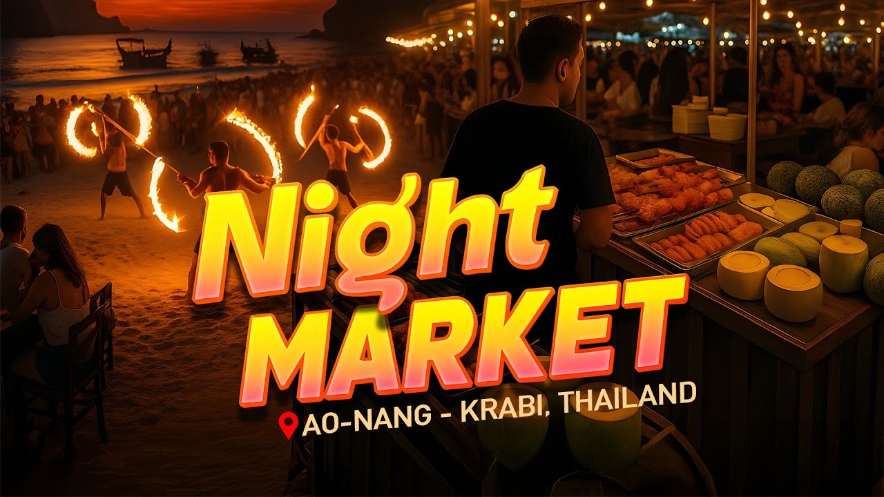 থাইল্যান্ড নাইট মার্কেট অভিজ্ঞতা 🌙 | Ao Nang, Krabi – Fire Show, Street Food & Beach Sunset | EP 05