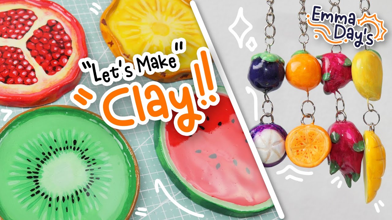 How to make Keychains & Coasters with Air dry clay / Fruit themed 🍍🍉/ no bake