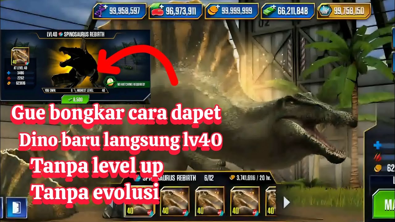 Cara dapat dino baru lv40 instan - Jurassic world: the game #jwtg 