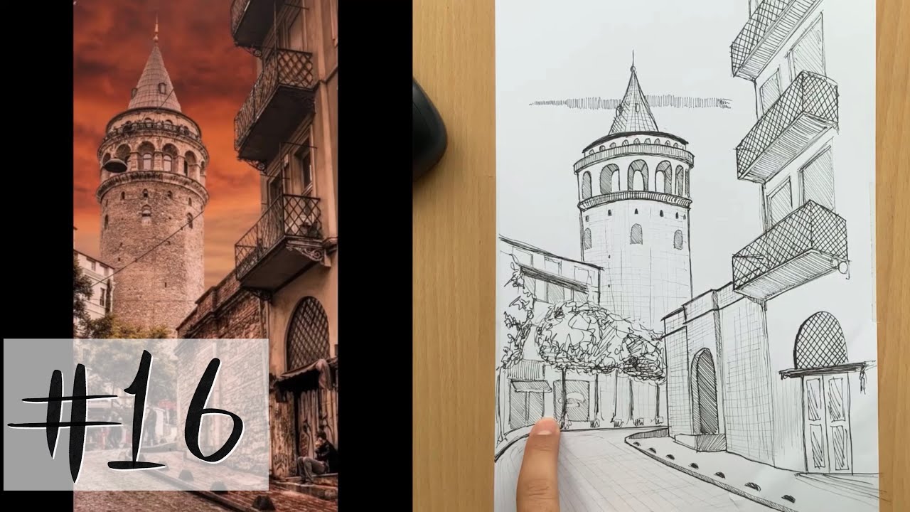 Mekan Nasıl Çizilir? (HowToDrawPerspective)  - Galata Kulesi #16