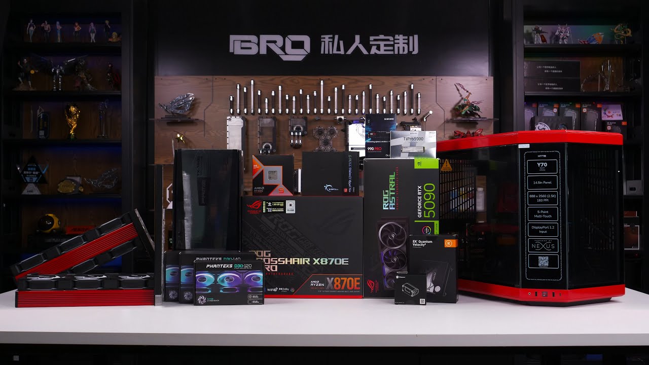 「BRO」4K Water Cooled PC Build HYTE Y70 Touch Infinite Black&Red With 9950X3D ROG RTX5090#pcbuild