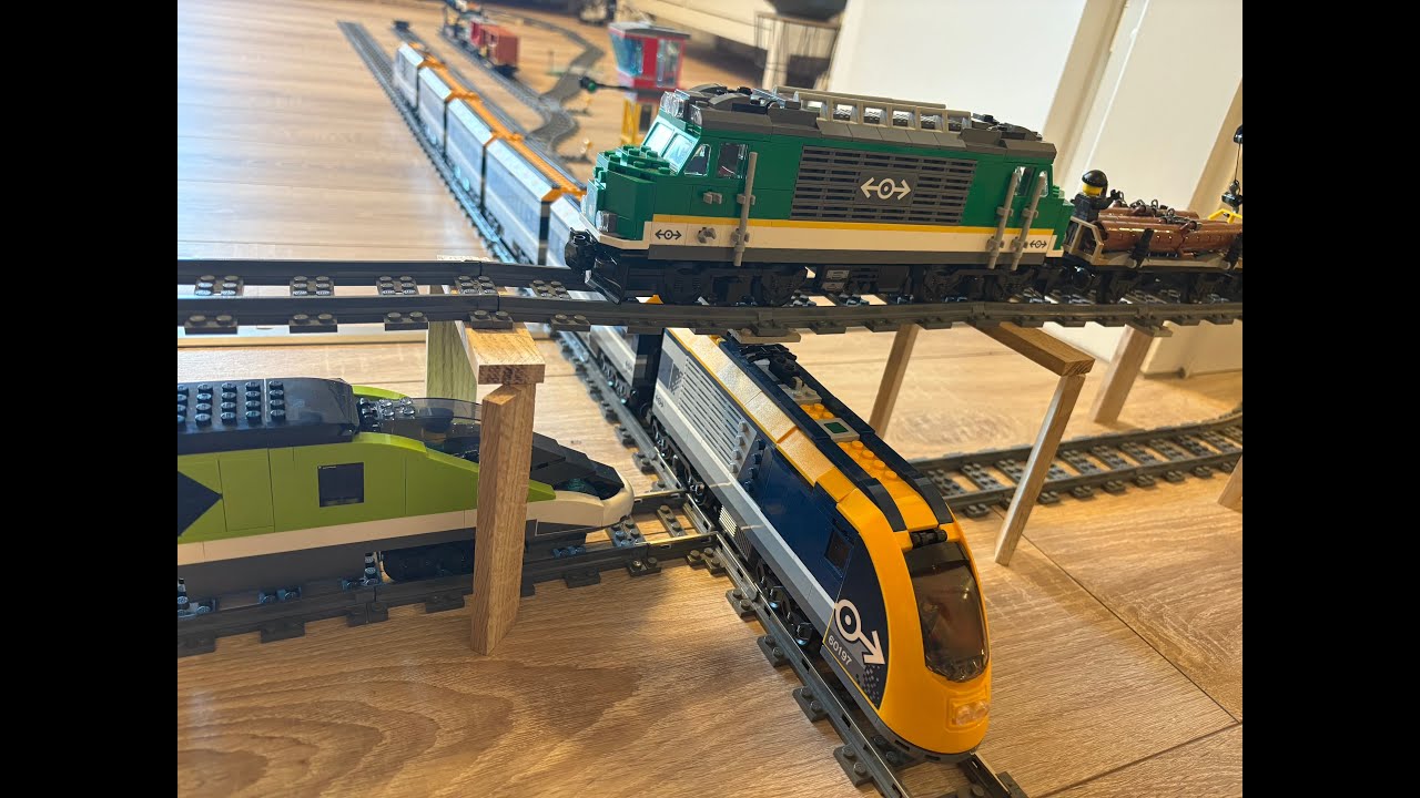 LEGO Train POV – Three Trains, One Bridge, Constant Traffic