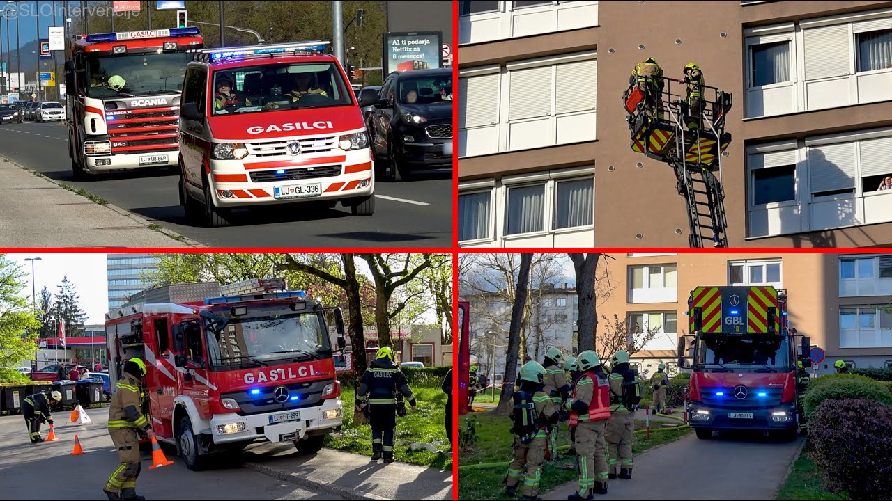 [VAJA POŽAR V BLOKU] GB Ljubljana voz 1,3+PGD Šmartno, Slape-Polje, Tomačevo - reševanje in gašenje