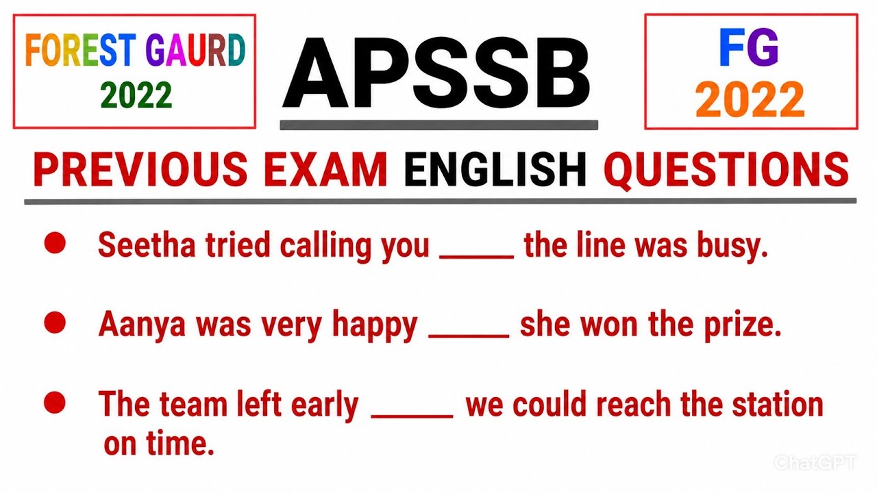 Apssb Previous exam english questions | Forest Guard 2022