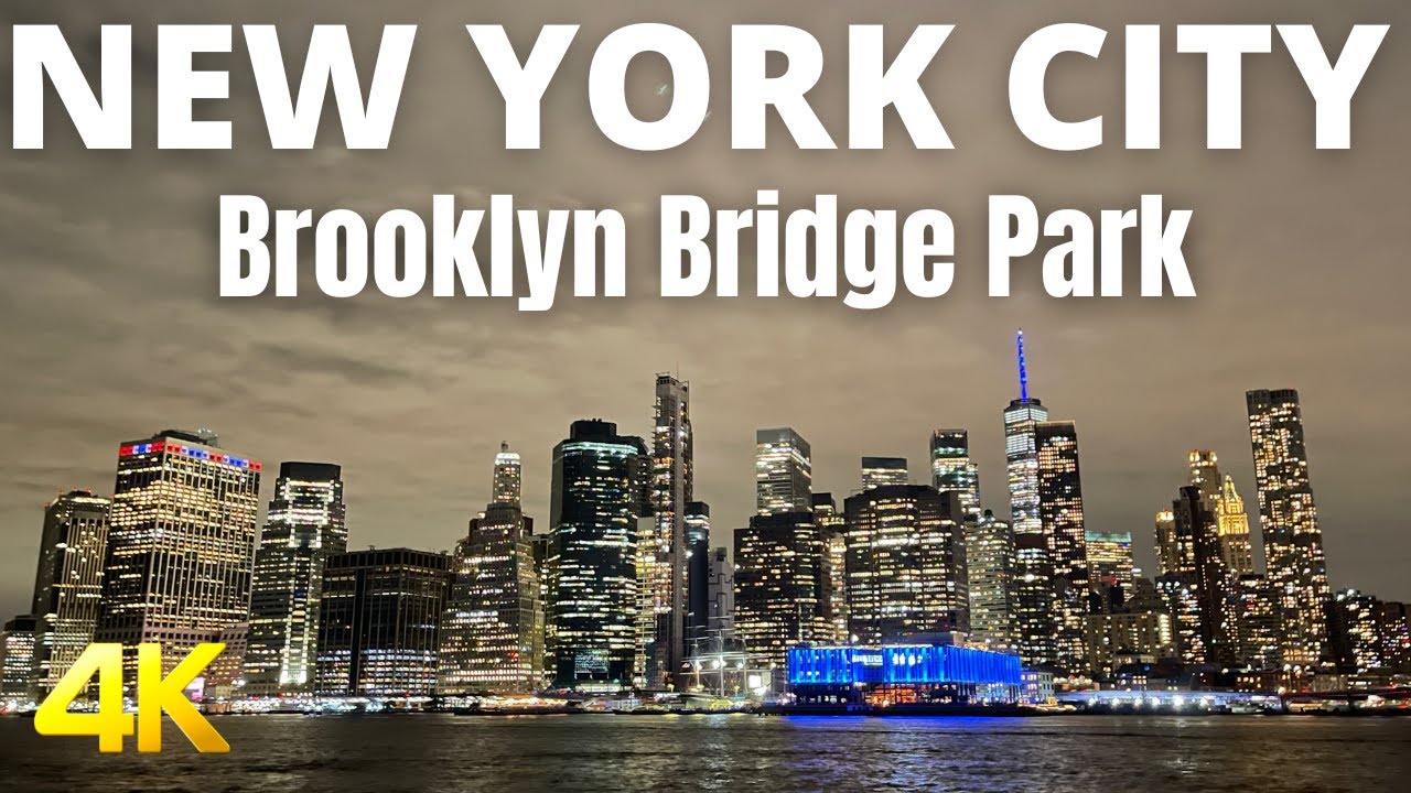 【4K】🇺🇸NEW YORK - Night Walk Brooklyn Bridge Park and Dumbo, Brooklyn, NYC, USA