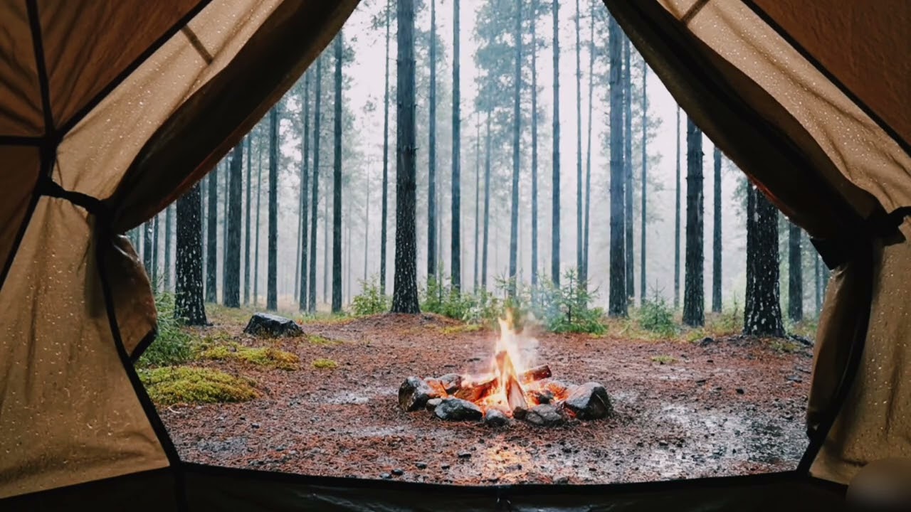Rain on Tent with Campfire in Pine Forest 🌧️🔥 Cozy ASMR for Deep Sleep, Relaxation & Focus