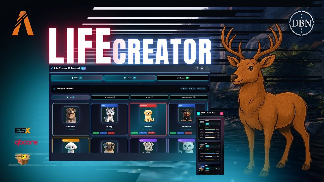(FiveM script) LIFE CREATOR [ESX/QB/QBOX] BEST GTA V ANIMAL SYSTEM