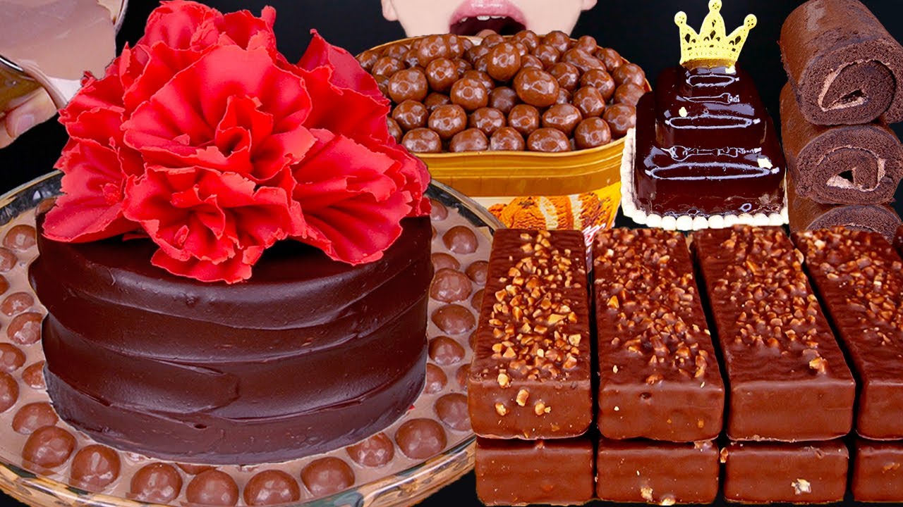 ASMR MALTESERS CHOCOLATE MILK MAGNUM ICE CREAM CAKE KINDER NUTELLA DESSERT MUKBANG먹방咀嚼音EATING SOUNDS
