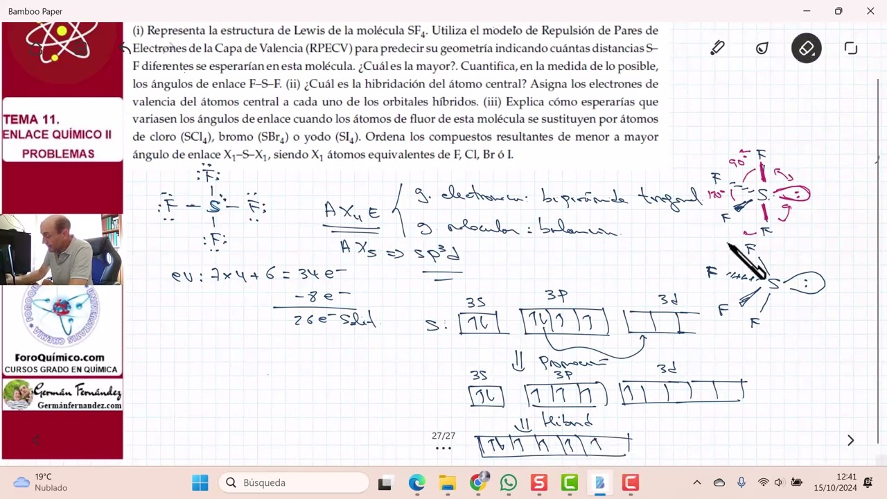 TEMA 11. ENLACE QUÍMICO II | EJERCICIO 11.6. LEWIS, HIBRIDACIÓN, GEOMETRÍA DEL SF4