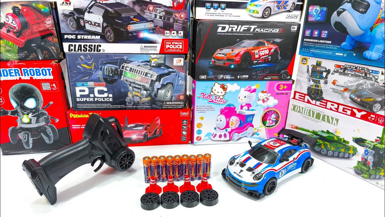 Unboxing Rc Racing Car, Rc Mobil Balap, P.C Police Car, Robot Spider