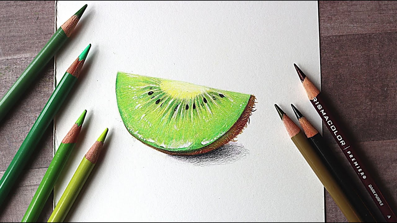How to draw kiwi fruit with colored pencil for beginners