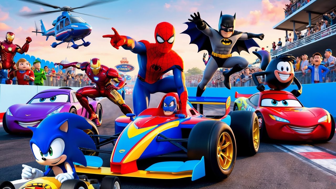 GTAV SPIDER-MAN, BATMAN, HARLEY QUINN, DEADPOOL, JOKER, WOLVERINE, in the Epic Best Stunt Race