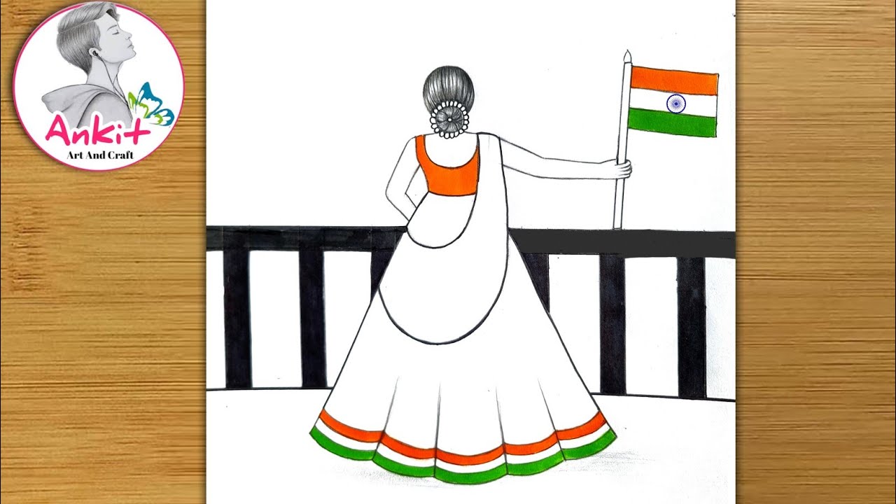 Independence day drawing | 15 august special drawing easy | 15 Aug drawing for competition |girl art