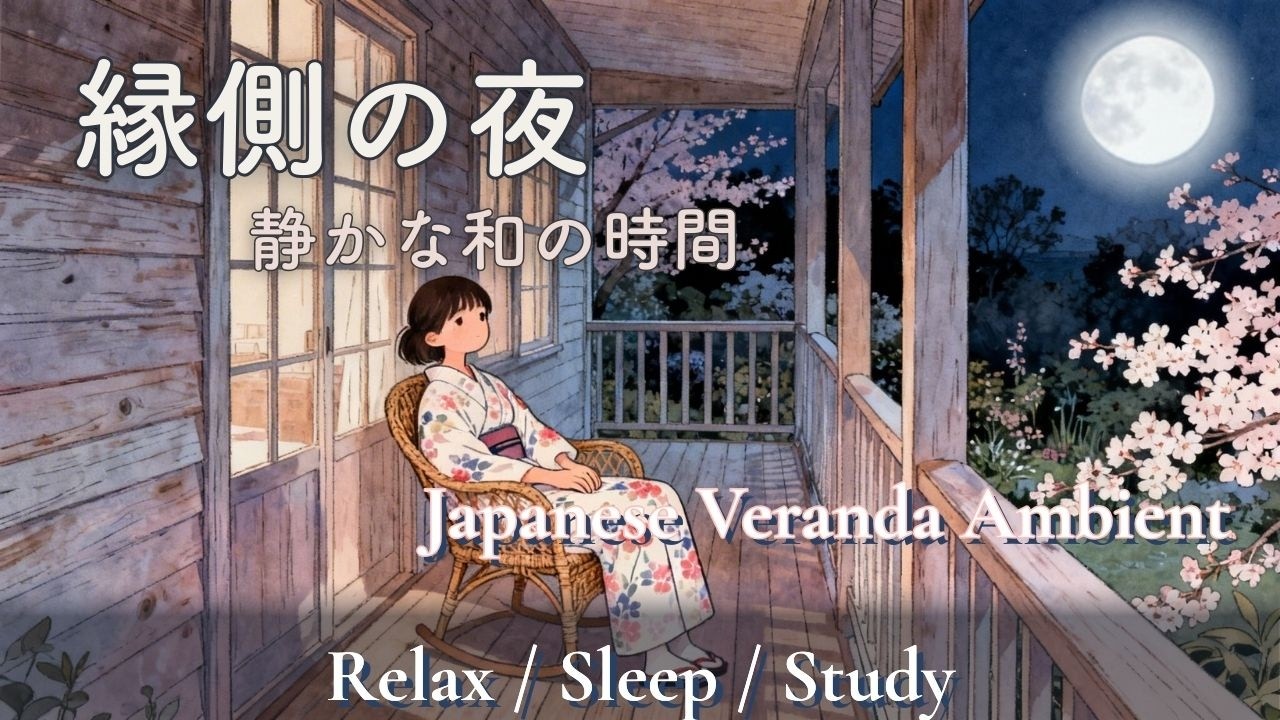 【作業用BGM】縁側の夜 – 月灯りに包まれる和風アンビエント｜Japanese Veranda Night Ambient