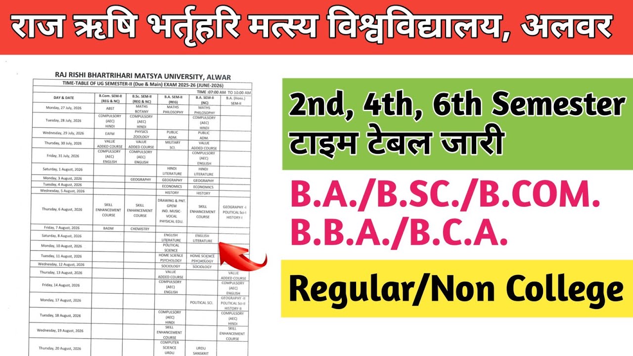 Matsya University Semester Time Table B.A./B.SC./B.COM./B.B.A./B.C.A jari