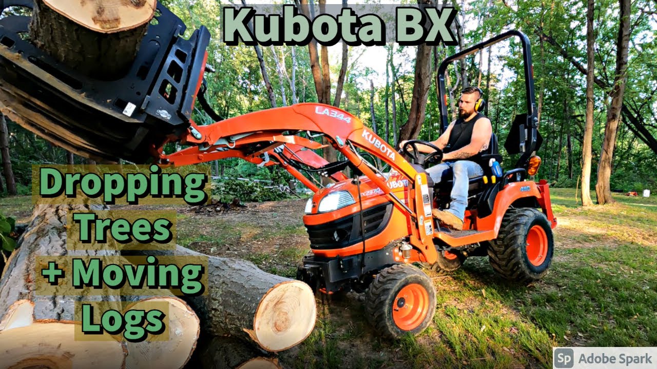 Вырубка деревьев + перемещение 30 бревен с помощью Kubota BX