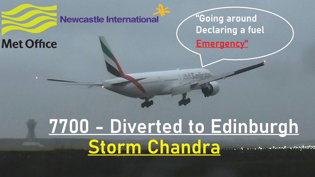 Storm Chandra   CRAZY GO AROUND Emirates Boeing 777 at Newcastle Airport