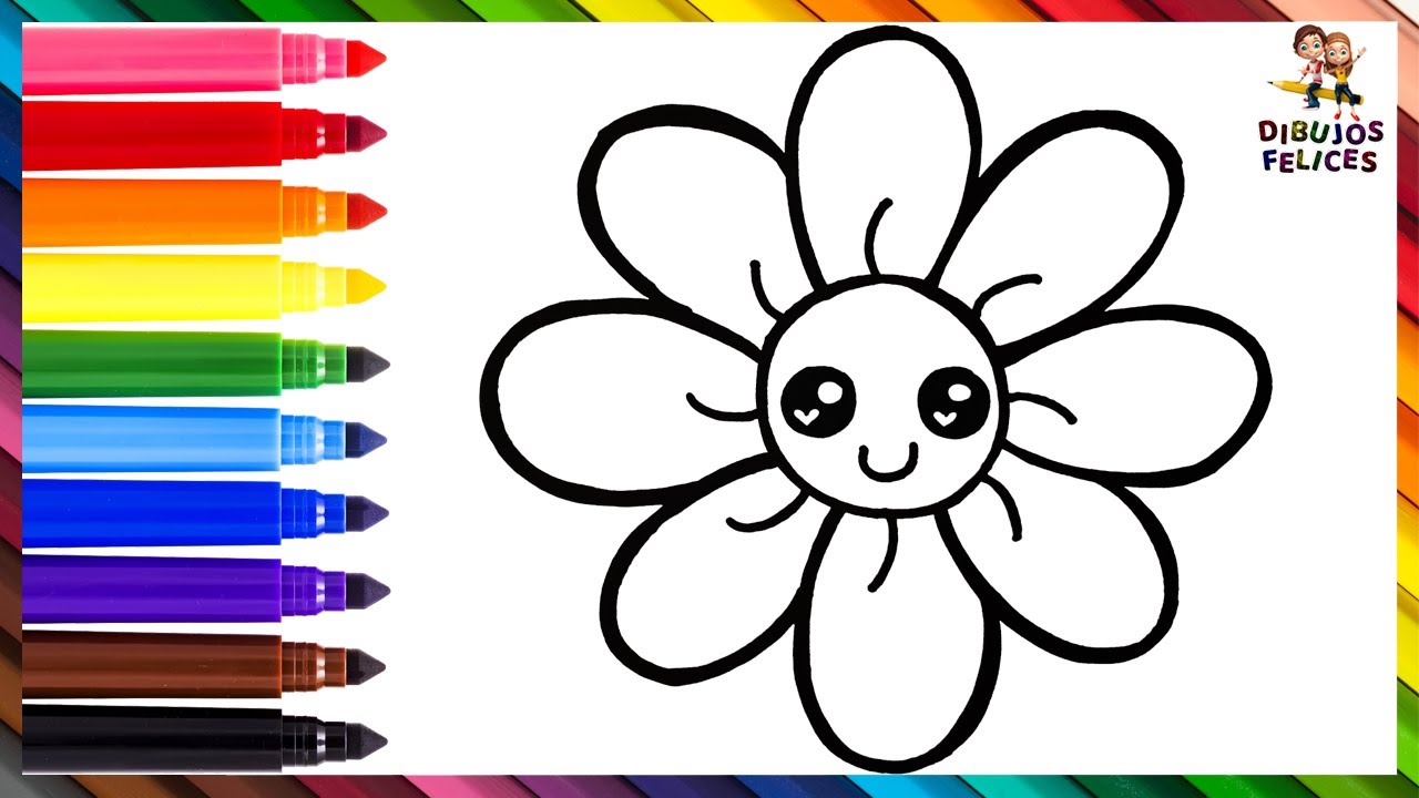 Dibuja y Colorea Una Linda Flor Arcoiris 🌼🌈 Dibujos Para Ni&ntilde;os