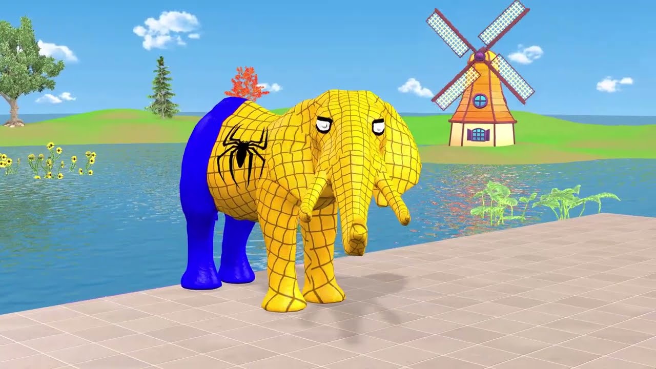 Long Slide Game With Cow Elephant Gorilla Hippopotamus Tiger - 3d Animal Game - Funny 3d Animals