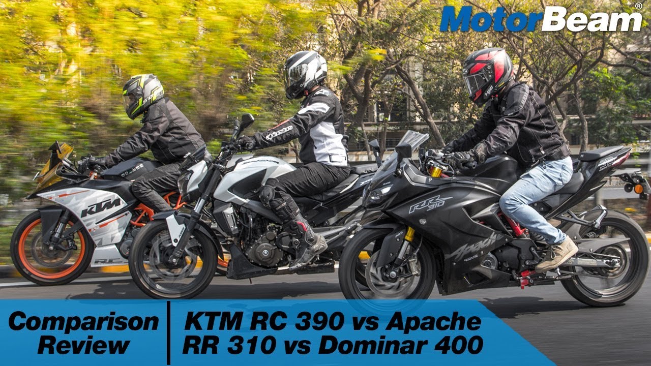 KTM RC 390 vs Apache RR 310 vs Dominar 400 - Comparison Review | MotorBeam