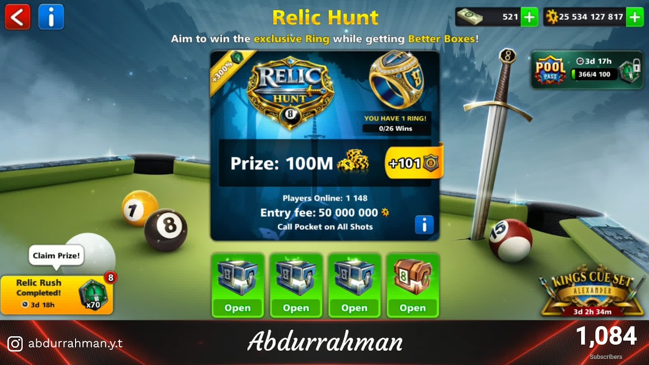🔴 LIVE 🎱 RELIC HUNT 100M 🏹 Knights of the Pool Table Season ⚜️ 8 Ball Pool