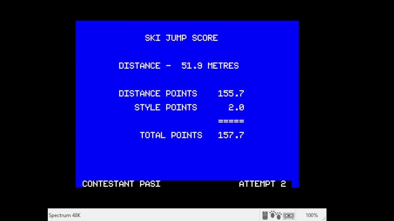 ZX Spectrum, Emulated, Winter Games, Ski Jump, 219.1 points