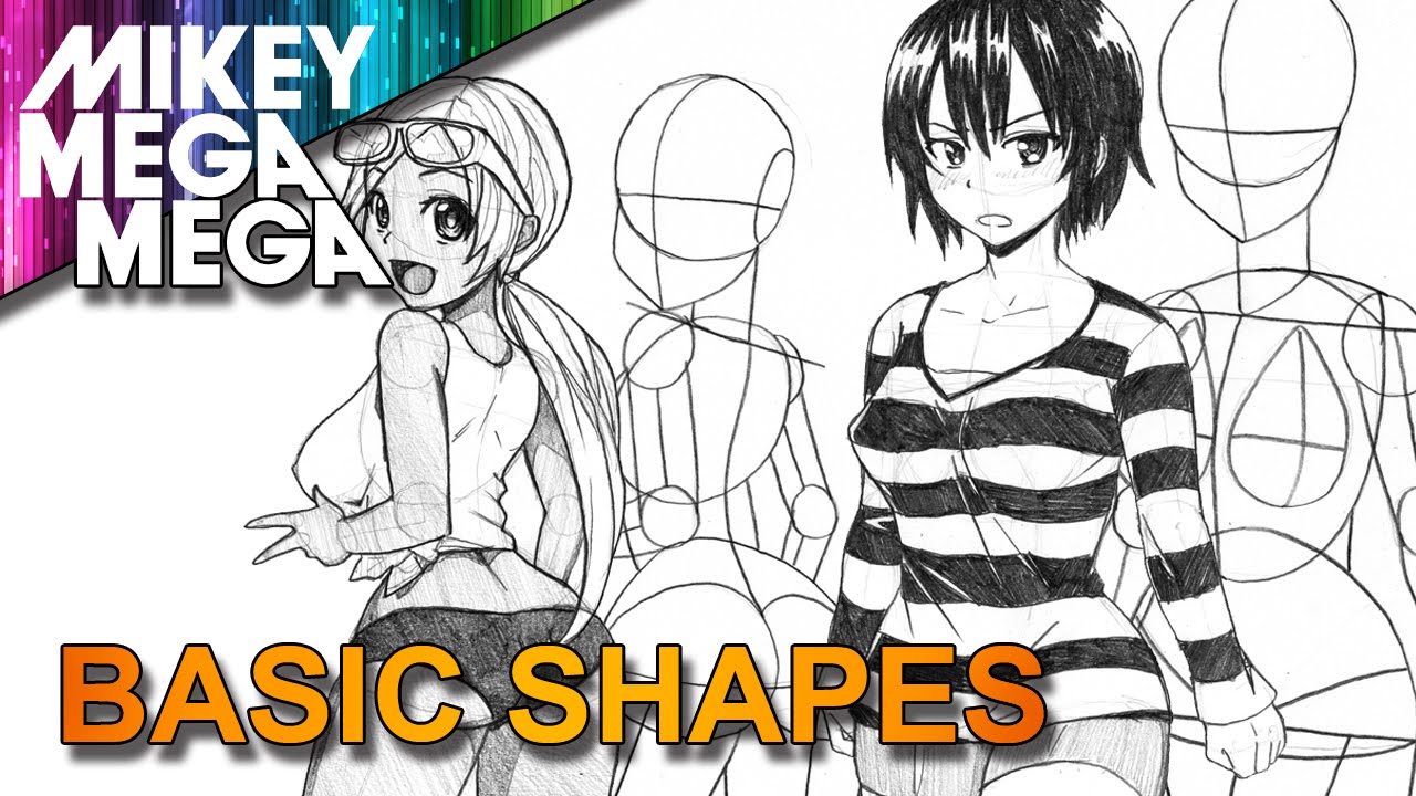 How To Draw Sexy Anime Girls From Basic Shapes - REAL TIME TUTORIAL - MIKEY MEGA MEGA