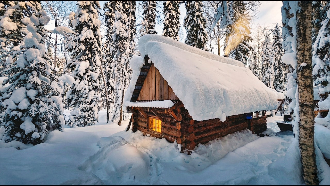 2 Days of Winter Cabin Chores: Firewood, Cooking, Snow Clearing with My Dog