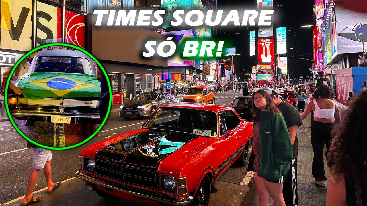 BRASILEIROS PARANDO A TIMES SQUARE COM 20 CARR0S!!!