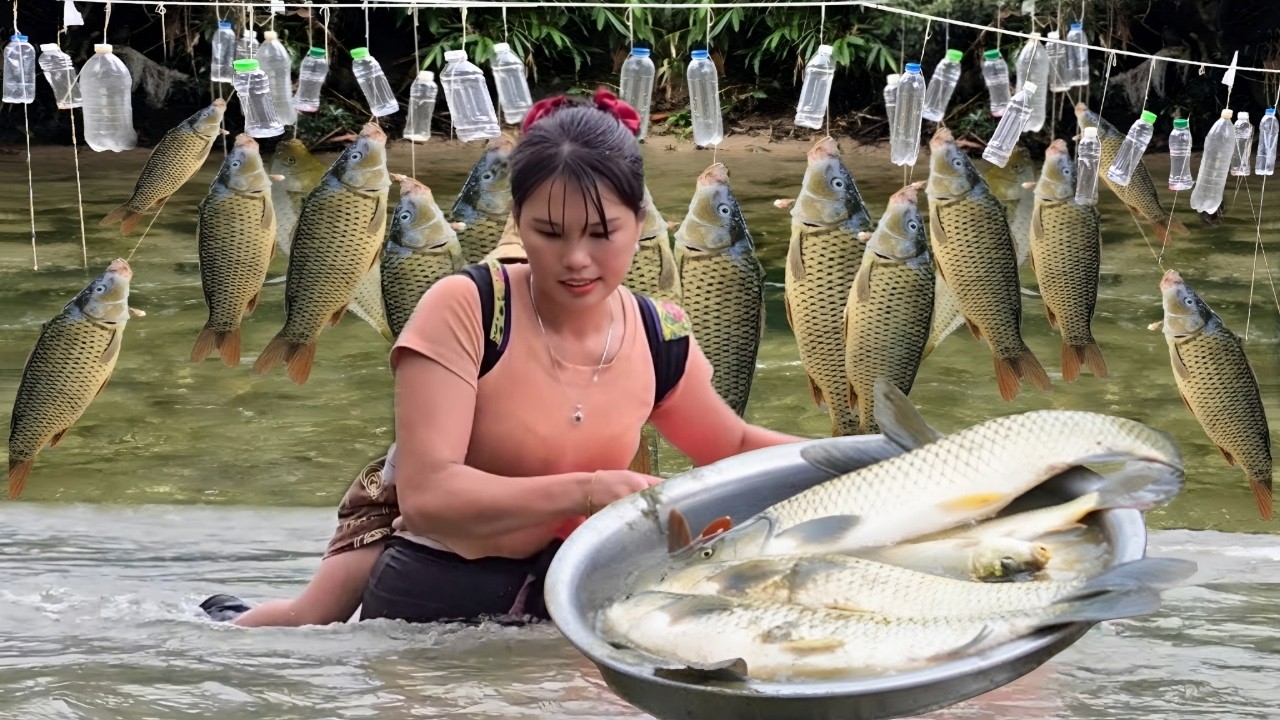 Single mother fishes for big fish during high flood waters to make a living and raise her children