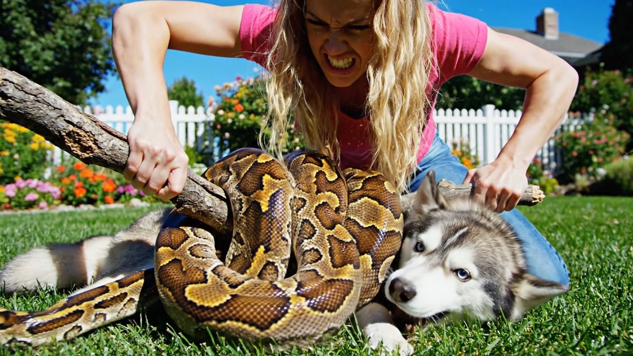 rescueanimal: Brave Husky Puppy Saves Mother from Giant Python Attack - Amazing Rescue