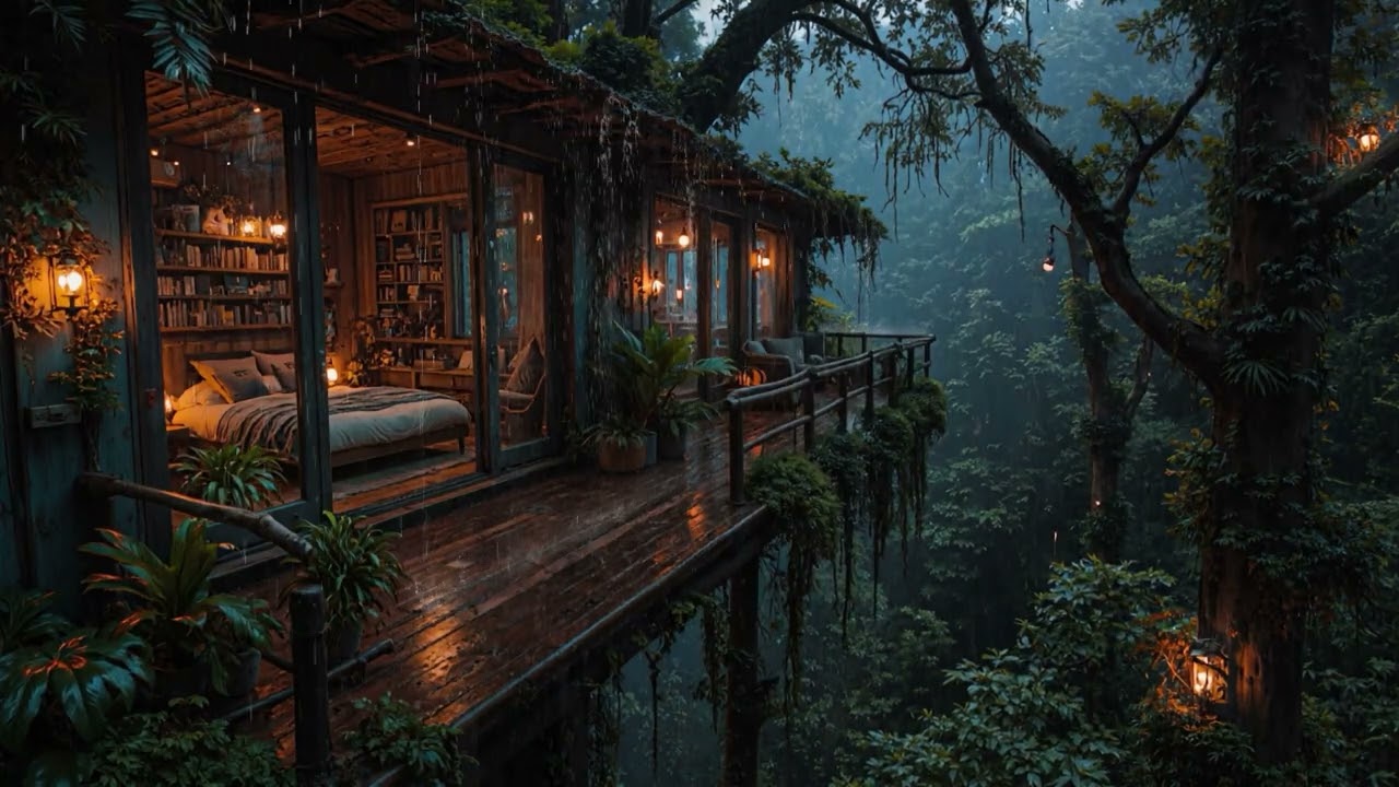 Gentle Woodland Rain by a Cozy Cabin 🌧️ | 8 Hours Night Comfort (4K – No Ads)