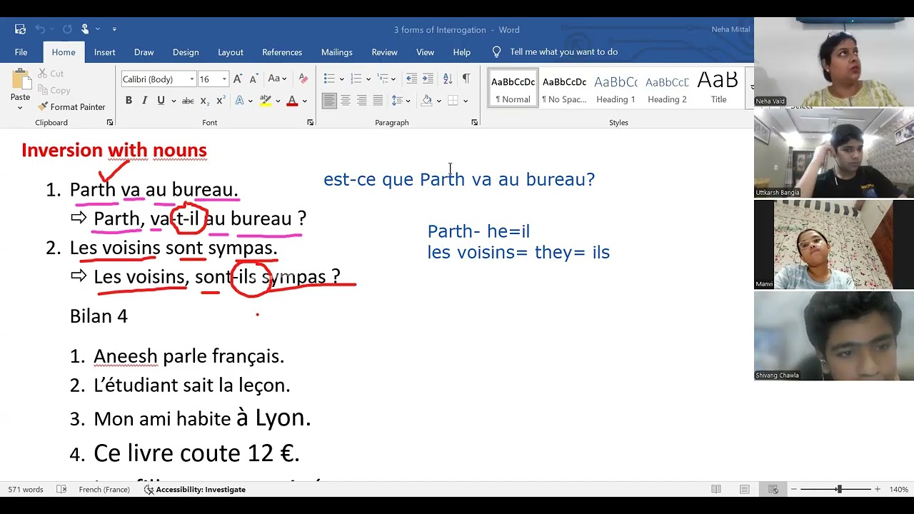 FRENCH 3 forms of interrogation