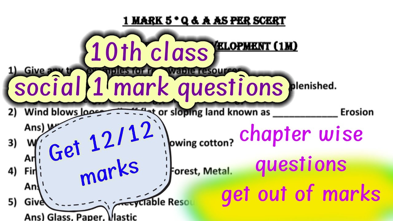 10th class social studies public exam chapter wise 1 mark damn sure questions/ public exam 1 marks