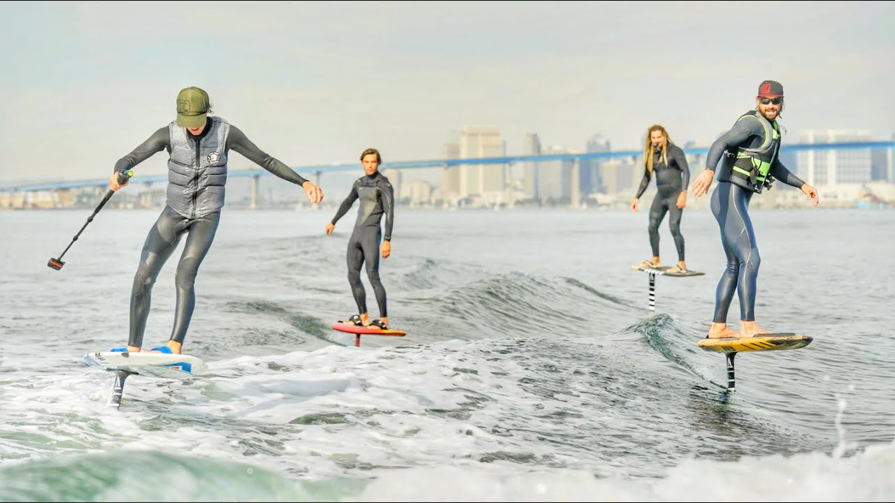 Party Wave Foil wakesurfing in San Diego Bay