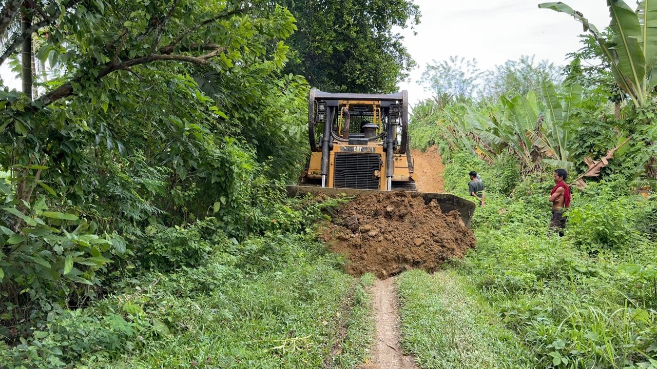 Really Incredible Work CAT D6R XL Bulldozer Building a new road in the mountain