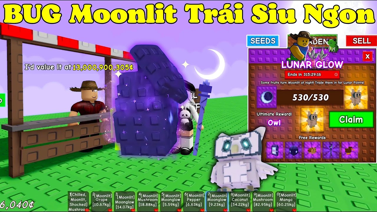 [Grown a Garden] BUG Moonlit Nhận Pet Trái Siu Nhiều Đồ Ngon CODE Trứng Free