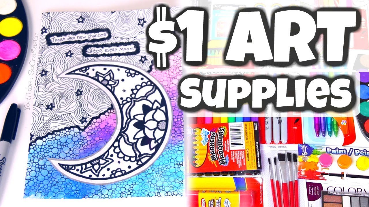 $1 ART SUPPLIES CHALLENGE - Mixed Media Drawing & Painting | SoCraftastic