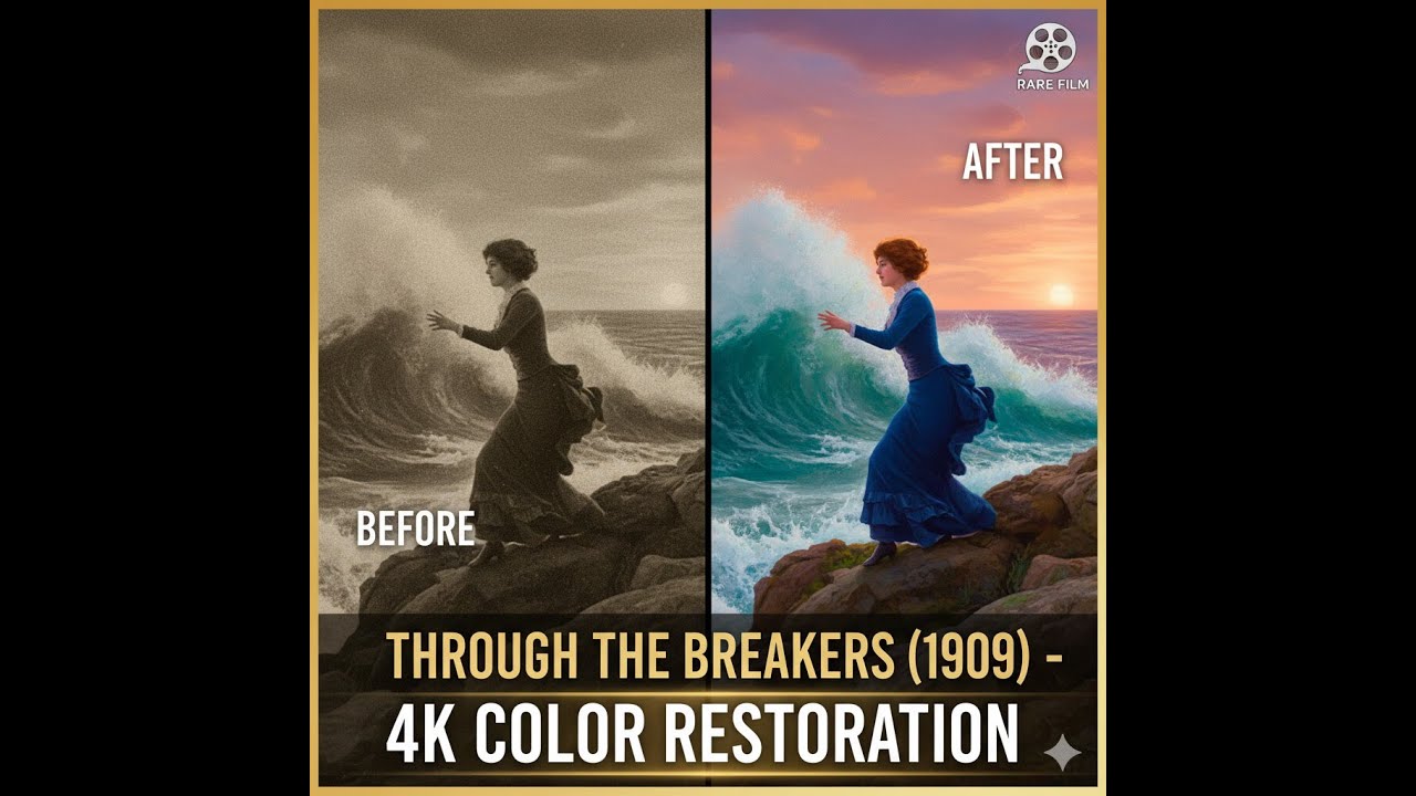 Through the Breakers 1909   RARE Silent Film   4K Color Restoration   4K