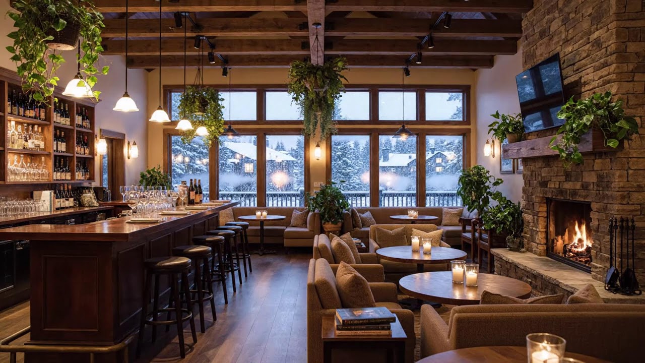 Cozy Winter Coffee Shop ❄️ Smooth Relaxing Jazz Piano & Fireplace Ambience for Study & Work