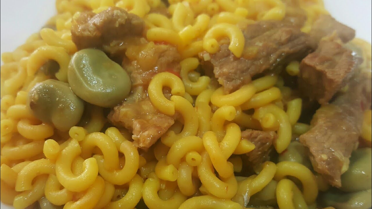 Fideos a la cazuela con habas y carne magra en olla GM G