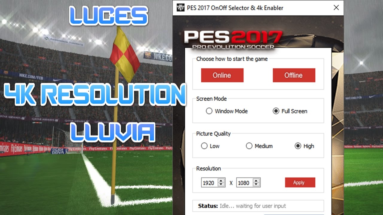 PES 2017 | PC | CAMBIAR GRÁFICAS ALTA CALIDAD: SOLUCIÓN A LLUVIA, LUCES Y PASTO PLANO | ¡¡4K!!