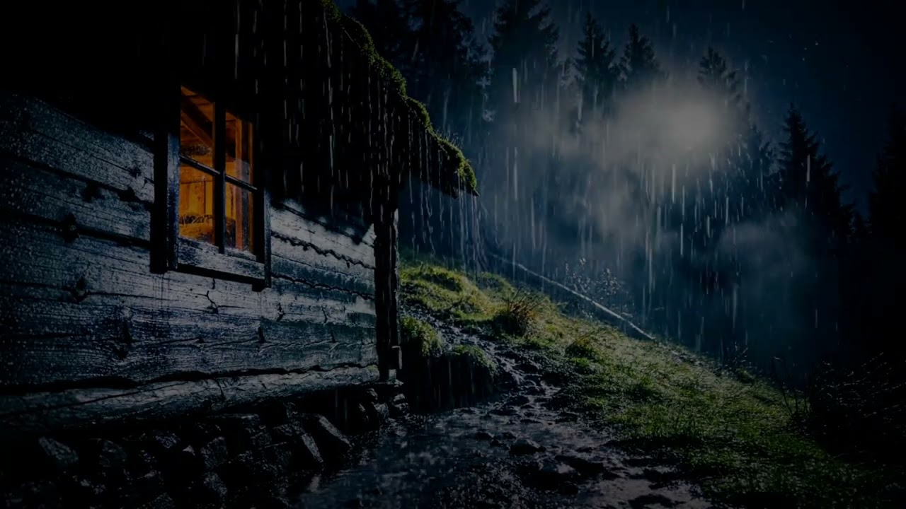 ASMR Rain in a Wooden House on a Forest Hillside | Cozy Night Rain for Sleep