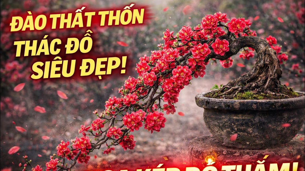 Thất thốn dáng thác đổ cực đẹp hoa kép đỏ thắm nở đúng dịp Tết 2026 