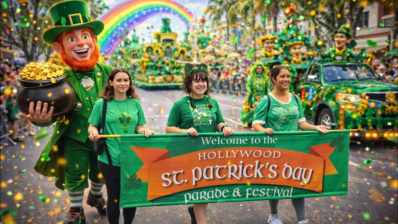 Парад в честь Дня Святого Патрика в Голливуде, Флорида, 2026 🇮🇪 | Видеообзор парада в центре горо...