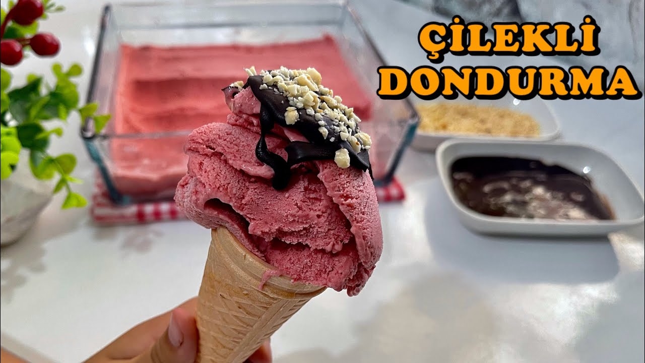 4 MALZEMELİ GERÇEK DONDURMA LEZZETİ💯👌EVDE ÇİLEKLİ DONDURMA TARİFİ ‼️