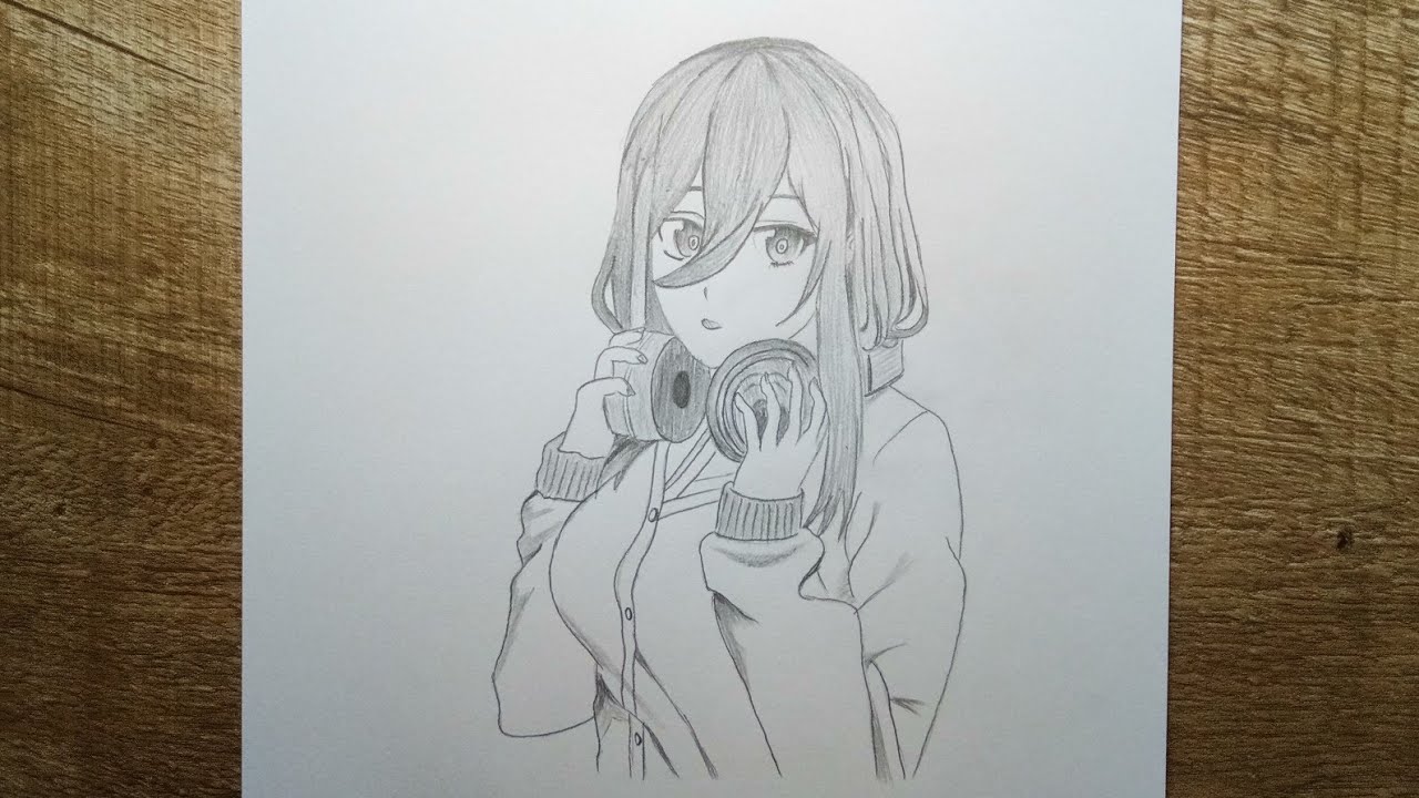 How to draw a Anime Girl With Headphones | Pencil Sketch