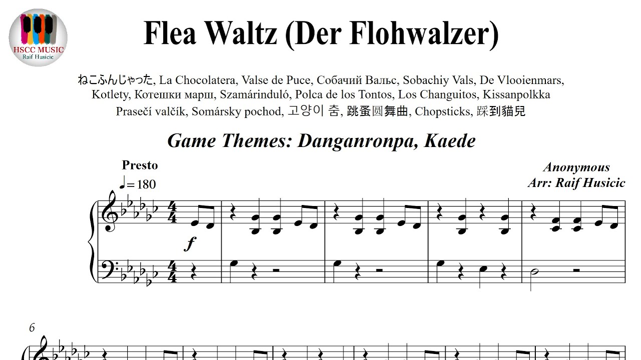 Flea Waltz, Der Flohwalzer, De Vlooienmars, Danganronpa, Kaede, Piano Sheet Music